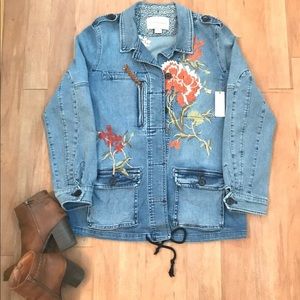 NWT Anthropologie Anorak Embroidered Denim Jacket